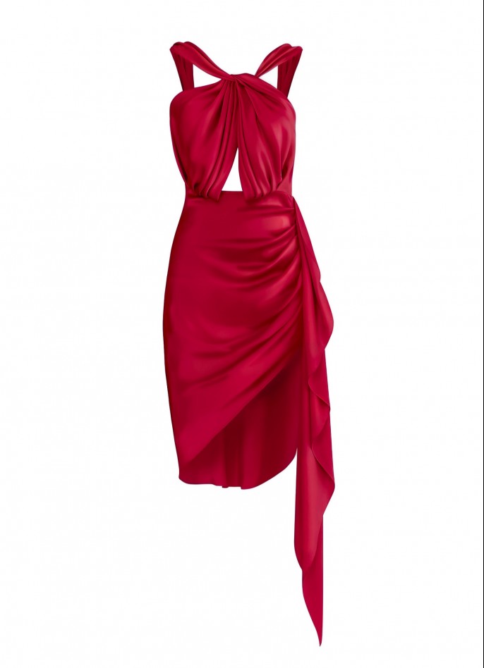 PRE-ORDER : DRAPED SILK SATIN BACKLESS DRESS - CRIMSON RED